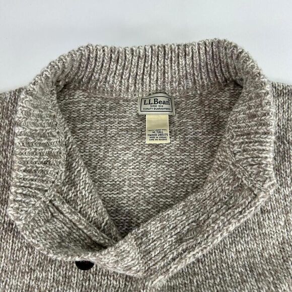 L.L. Bean Mens Lambs Wool Pullover Sweater Siz M Tall 1/4 Button Mock Neck Brown - Picture 14 of 15